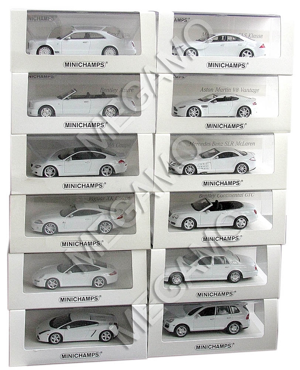 1/43 Minichamps White Full Set 12 pcs BMW SLR M6 GTC CSL Vantage 911 Brooklands